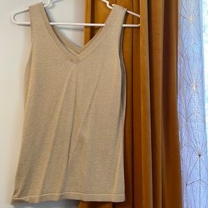 Etcetera gold metallic thread v neck top or vest medium